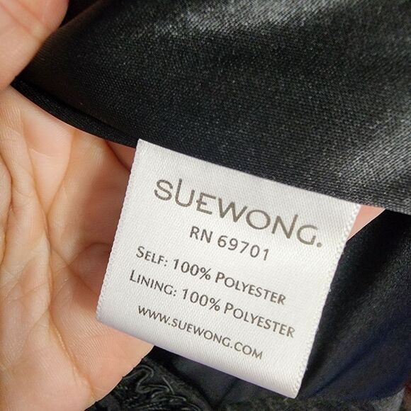 Sue Wong Crochet Lace Black Satin Dress Bubble Pleated 4 - Picture 6 of 6